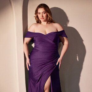 Ladivine Eggplant Off Shoulder Plus Size Sweetheart Neck Gown Prom Evening